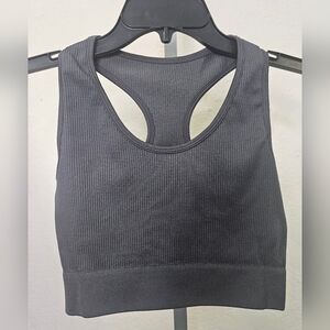 Women's Gray Ribbed Sports Bra Set 3 Pieces One Size New Gray
